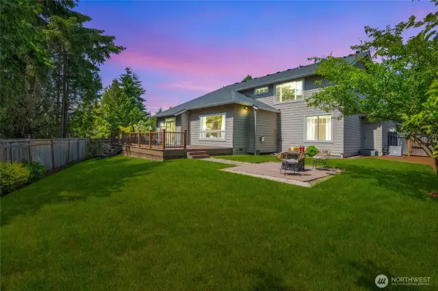The backyard oasis is fully fenced for added privacy.