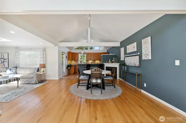 Great room with vaulted ceiling an abundance of natural light.