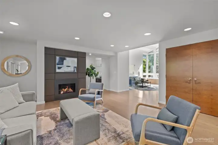 Multiple living/family room spaces (and fireplaces) allow for wonderful flow for entertaining. TV mounts easily with outlets just above the fireplace so everyone can gather to enjoy the big game.