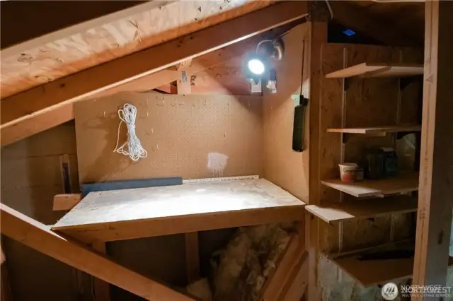 Storage area in attic.