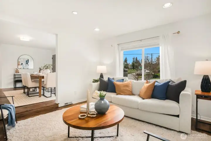 Western facing windows flood the room with afternoon light.