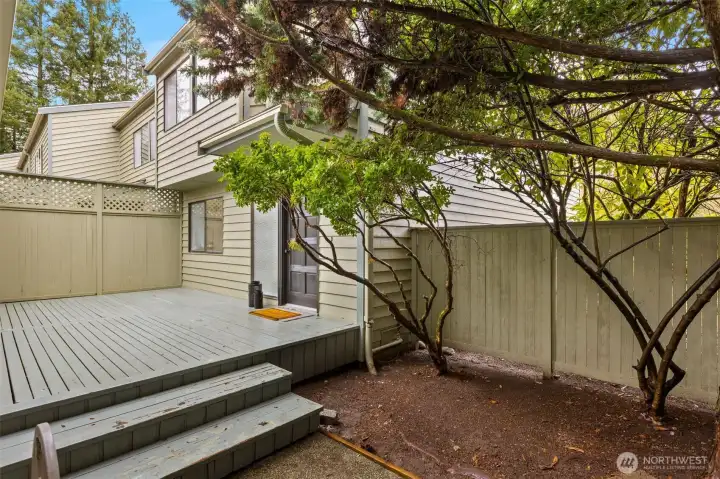 Private entry way with an expansive deck