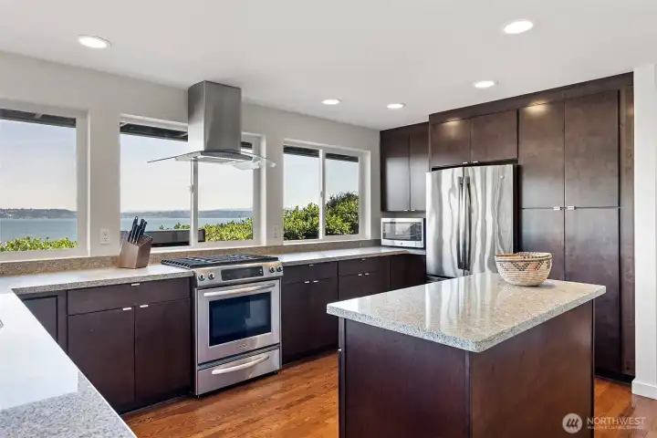 Custom kitchen cabinets with pull out drawers and pantry storage