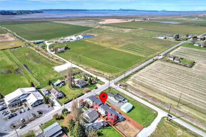 Drone shot of Unit C.  End unit with a territorial view.