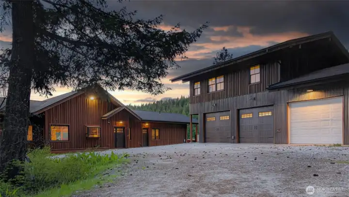 View of home and detached garage