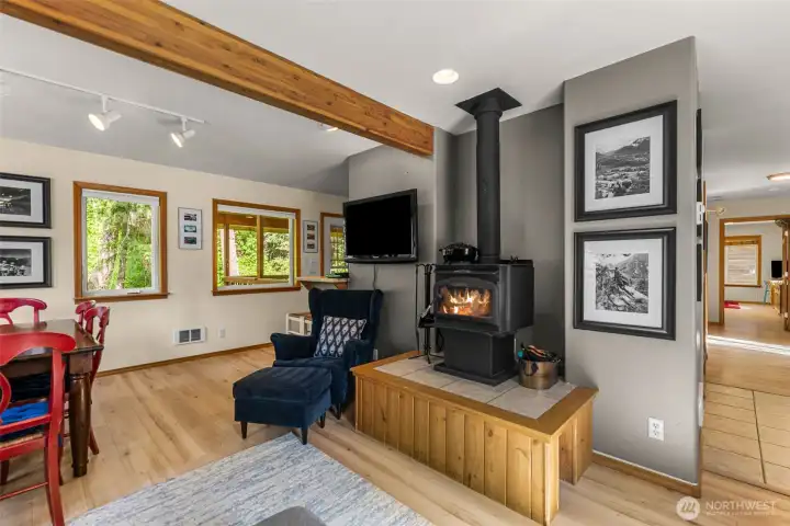 Cozy freestanding stove that creates the perfect mountain retreat ambiance