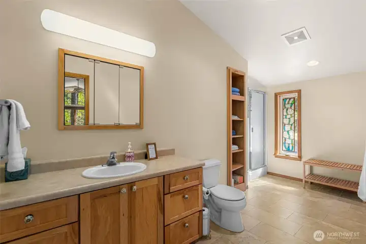 Primary Bathroom with Shower ~ built in shelves