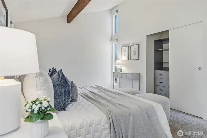 Primary bedroom with two closets.