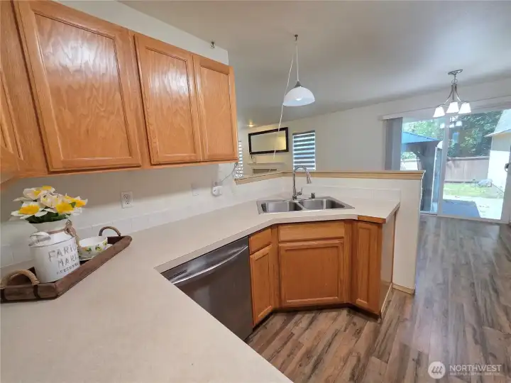 Spacious counters and lots of cabinets.