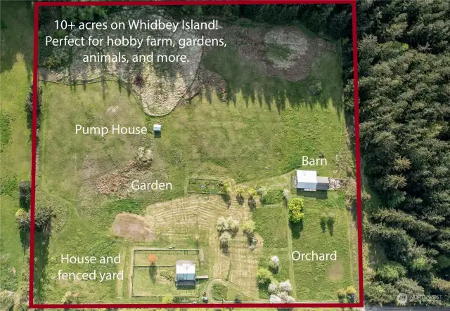 Aerial view of 10.2 acres and outbuildings