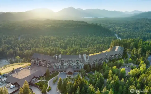 The Lodge at Suncadia sits on a bluff above the Cle Elum River.