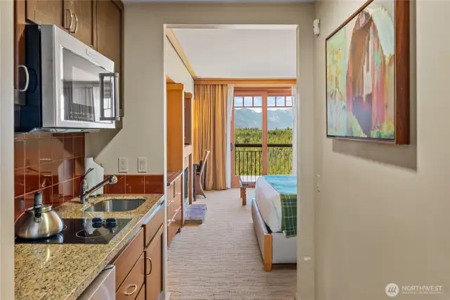 Small kitchenette will allow you to cook in.