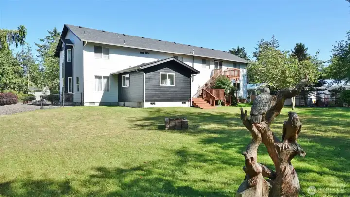 Rear of the home.  Yes, this eagle wood statute will stay.