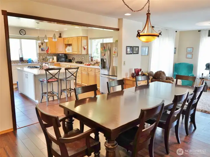 Dining Room flowing into the kitchen and living room.