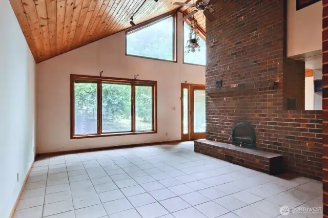 Notice the vaulted tongue & groove ceiling and the masonary heating system