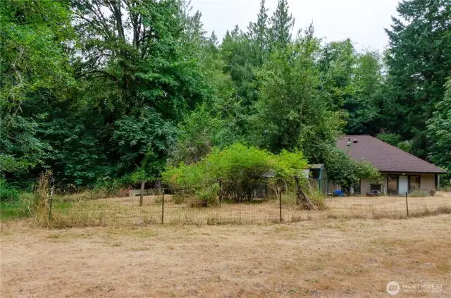 Standing by the outbuilding looking back at the house