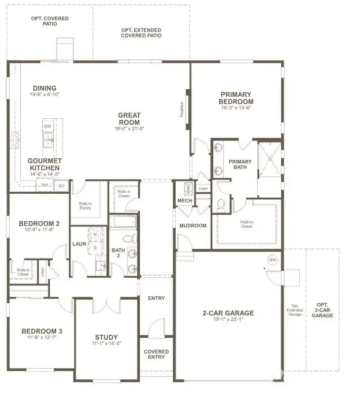 Floor plan for Daniel with 2 car garage.