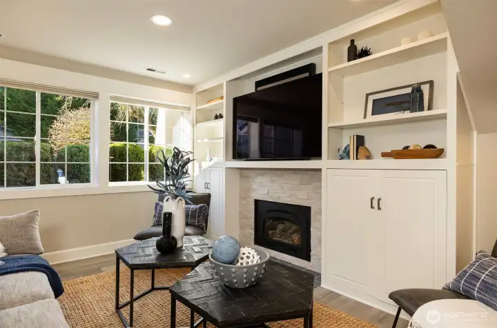 Media room has south facing windows.