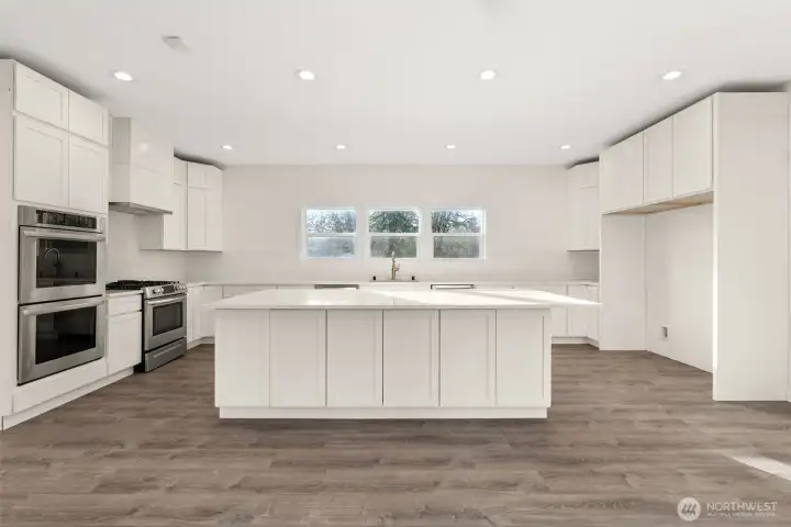 Kitchen with large island.
