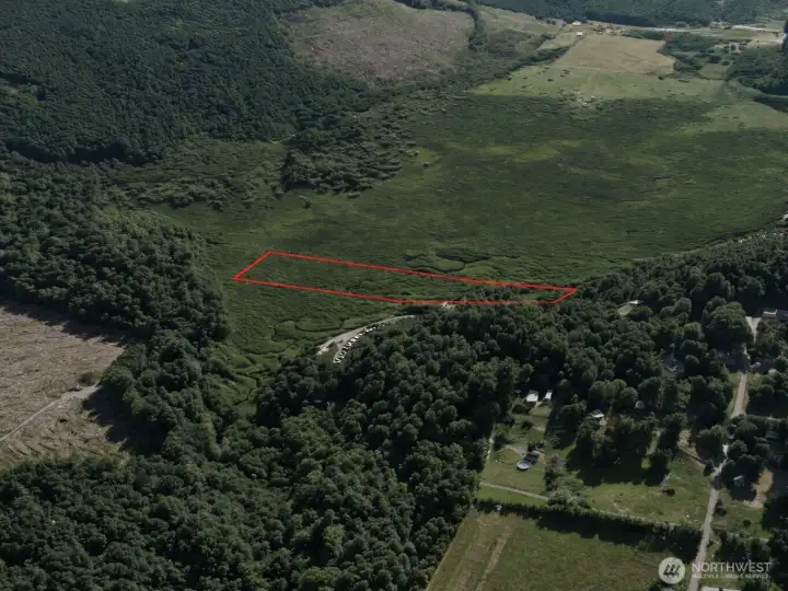 Overhead view with approximate boundaries in red.