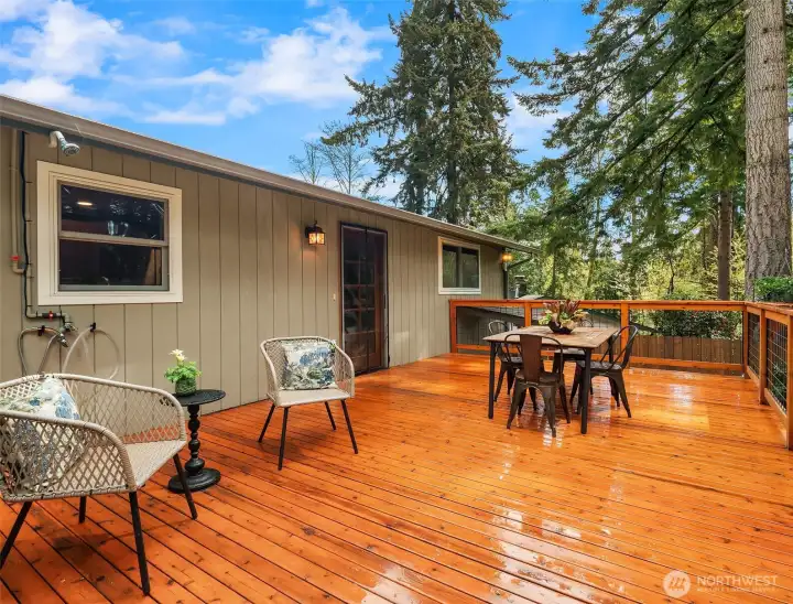 The cedar deck was replaced in 2024.