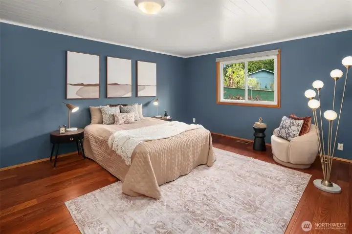 The primary bedroom has the largest footprint of the three bedrooms.