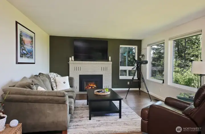 Main Level Living area with mountain and water views