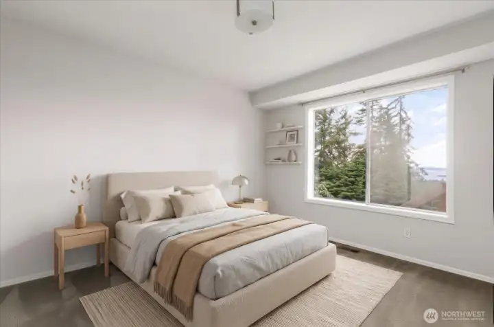 Virtually staged lower level bedroom