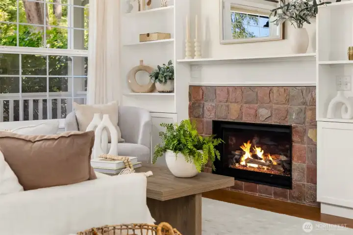 The cozy propane fireplace. The cozy propane fireplace.