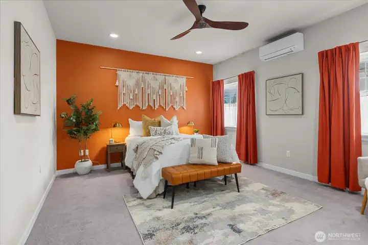 Thoughtfully tucked away for privacy, the primary suite offers a tranquil setting to recharge, complete with ample space for both comfort and style. Thoughtfully tucked away for privacy, the primary suite offers a tranquil setting to recharge, complete with ample space for both comfort and style.