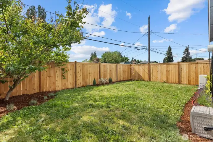 The fully fenced backyard provides room to play, garden, entertain, or simply enjoy a little sunshine and fresh air. The fully fenced backyard provides room to play, garden, entertain, or simply enjoy a little sunshine and fresh air.