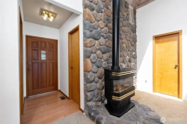 Entry & stone wall with propane stove