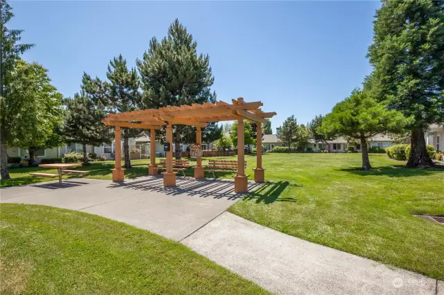 Picnic area and a nice big lawn for playtime, walking the dog, or just relaxing