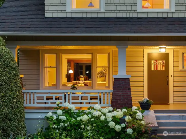 The front porch adds a comforting presence to the home.: a place for intimate conversations or reading a good book.