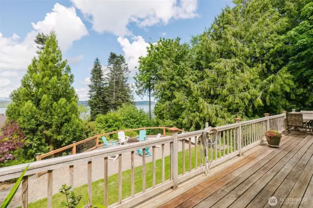 Stepping outside onto the deck for Hood Canal and Olympic Mountain views. When the sky is clear the mountains come out!