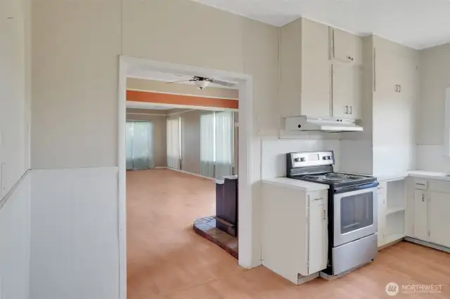from the kitchen to the dining room