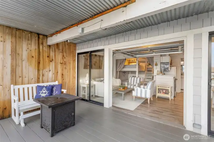 Auto garage doors with the push of a button, open up and let the sun and light and outdoors in!