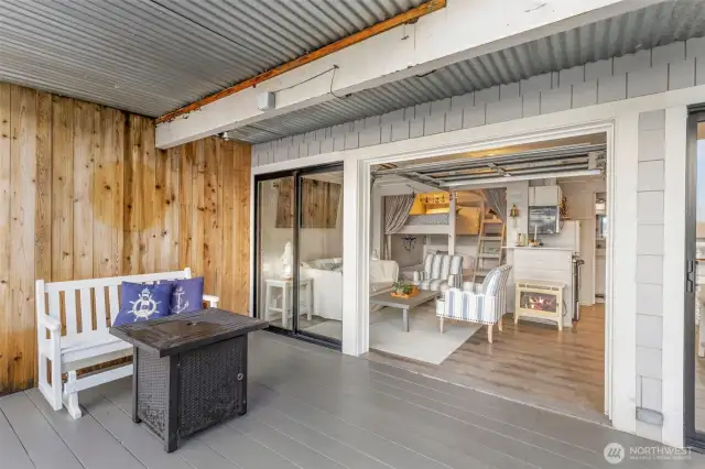 Auto garage doors with the push of a button, open up and let the sun and light and outdoors in!