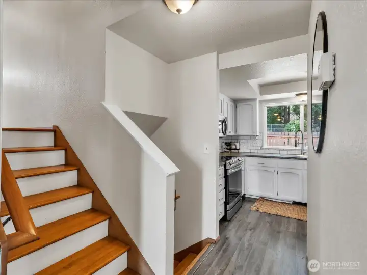 Half a floor up to bedrooms