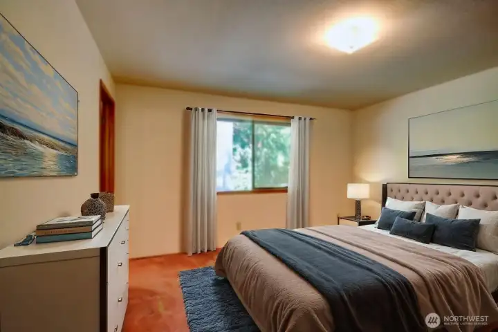 Virtually staged primary bedroom