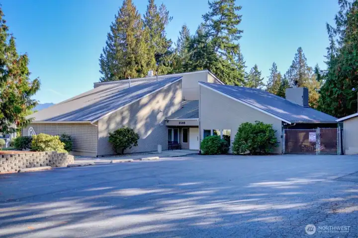 Community building where pool, sauna, work out room and racquet ball court are located
