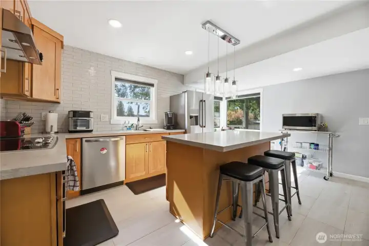 Spacious kitchen with lake view