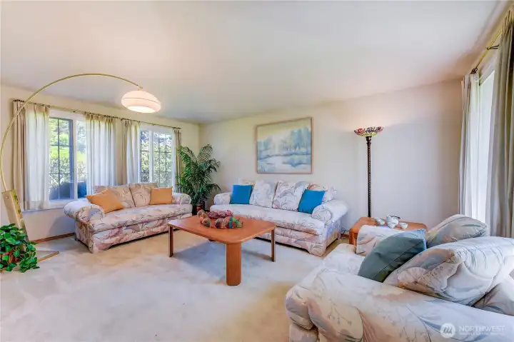 Spacious living room with lots of windows letting in tons of natural light.