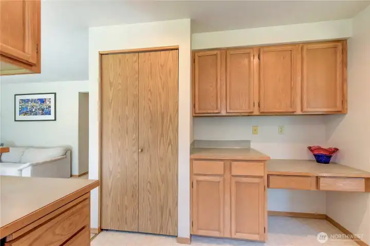 There's even a built-in desk, a pantry, and tons of cabinet space.