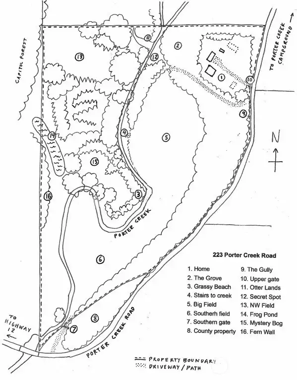 Seller drawn map of their favorite spots on the property!