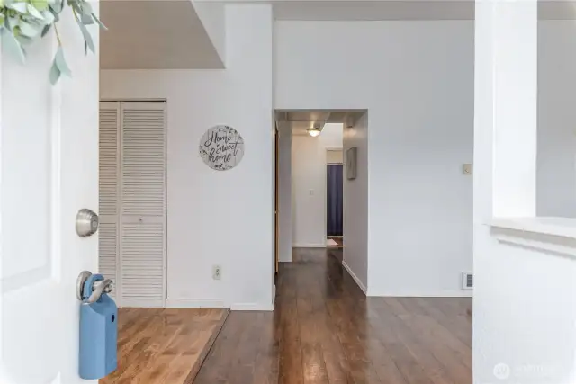Walk in and be greeted with vaulted ceilings and bright light in your living room and kitchen area.