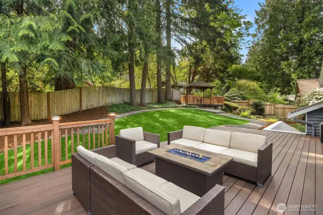 Large backyard deck: 1 of 3 outdoor living spaces