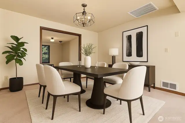 Dining area. Virtually staged.