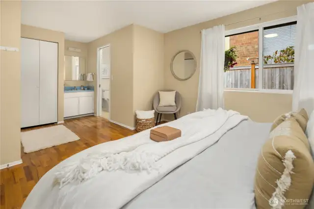 Primary bedroom's with extra space and ample closet-space