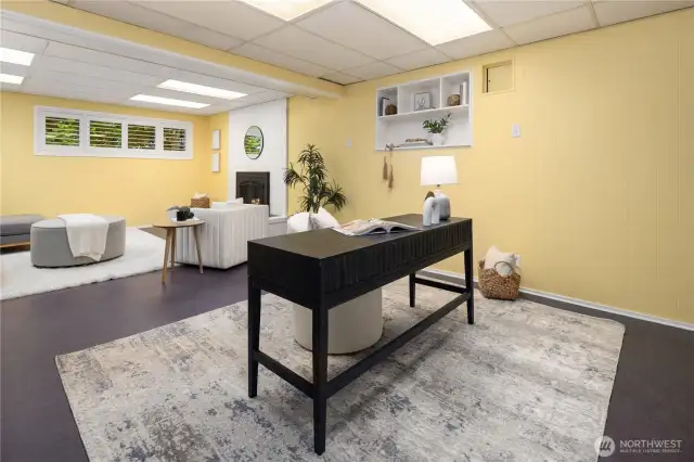 Office or gym space, or easy-to-add additional room with built-ins